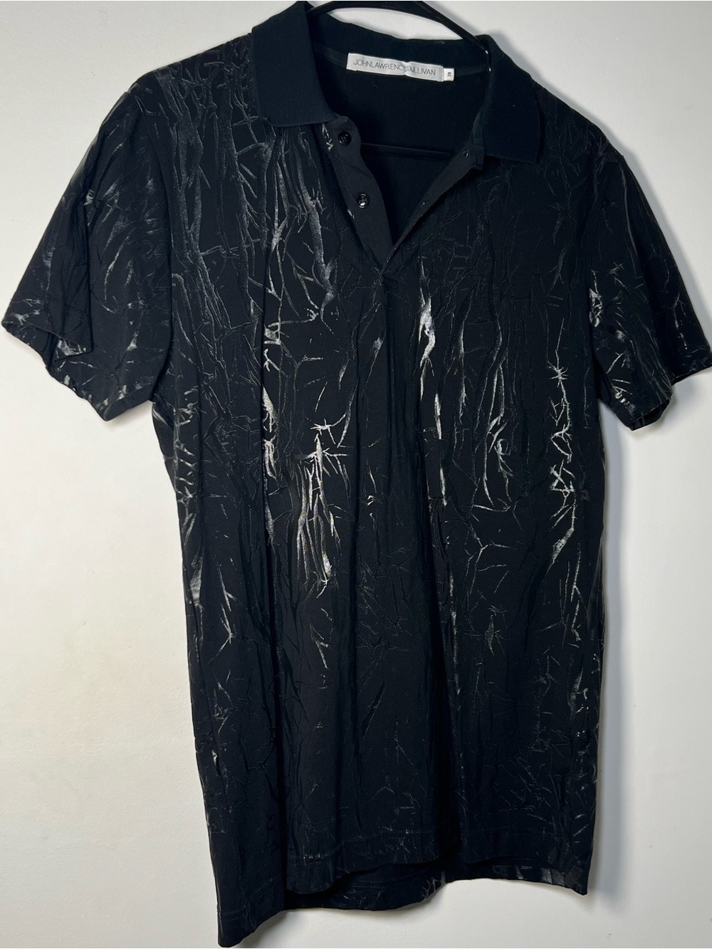 John Lawrence Sullivan Black Abstract Polo Print Shirt Size 38 Japanese Designer - Picture 3 of 15